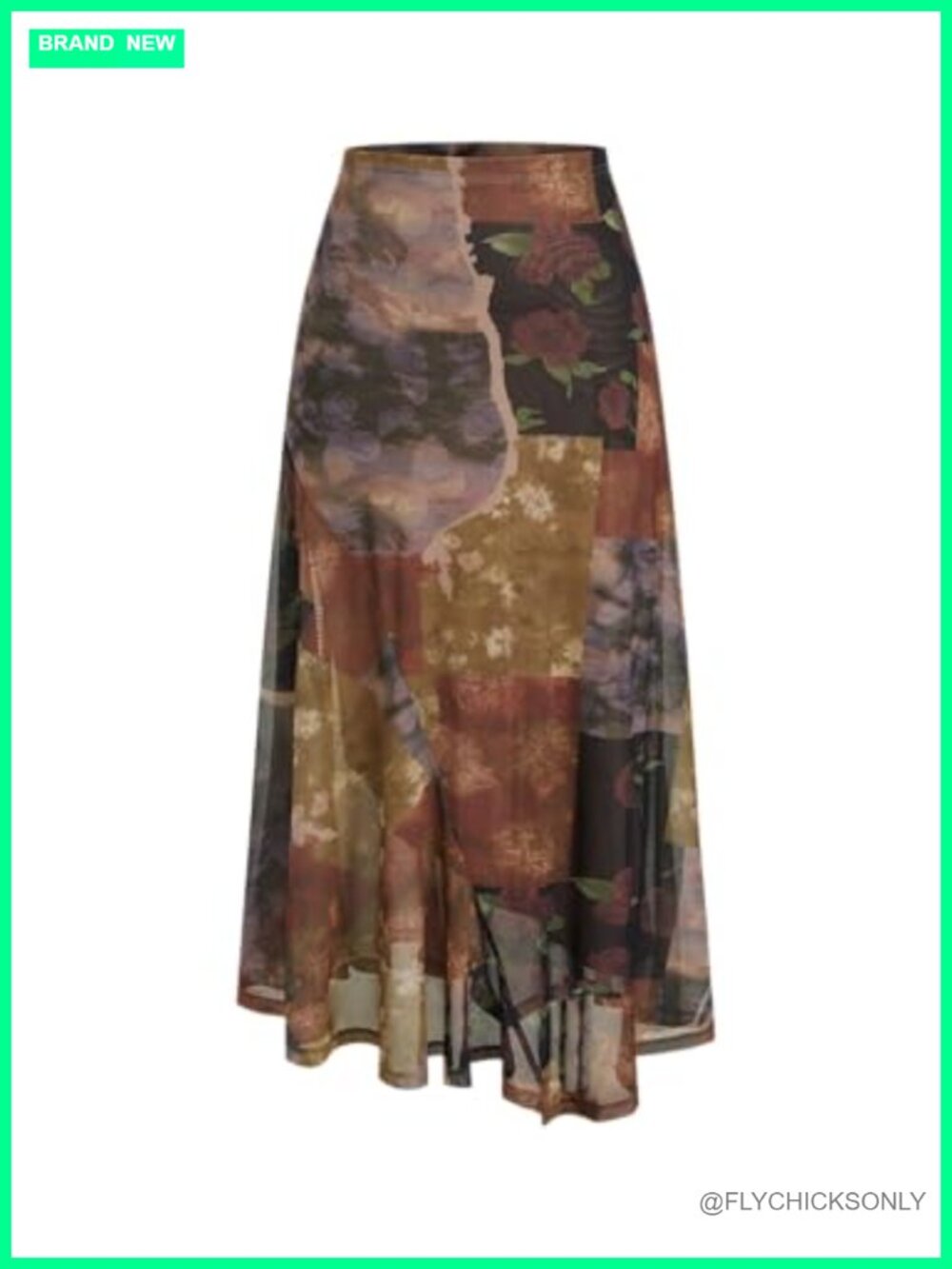 Floral Mesh Maxi Asymmetrical Skirt